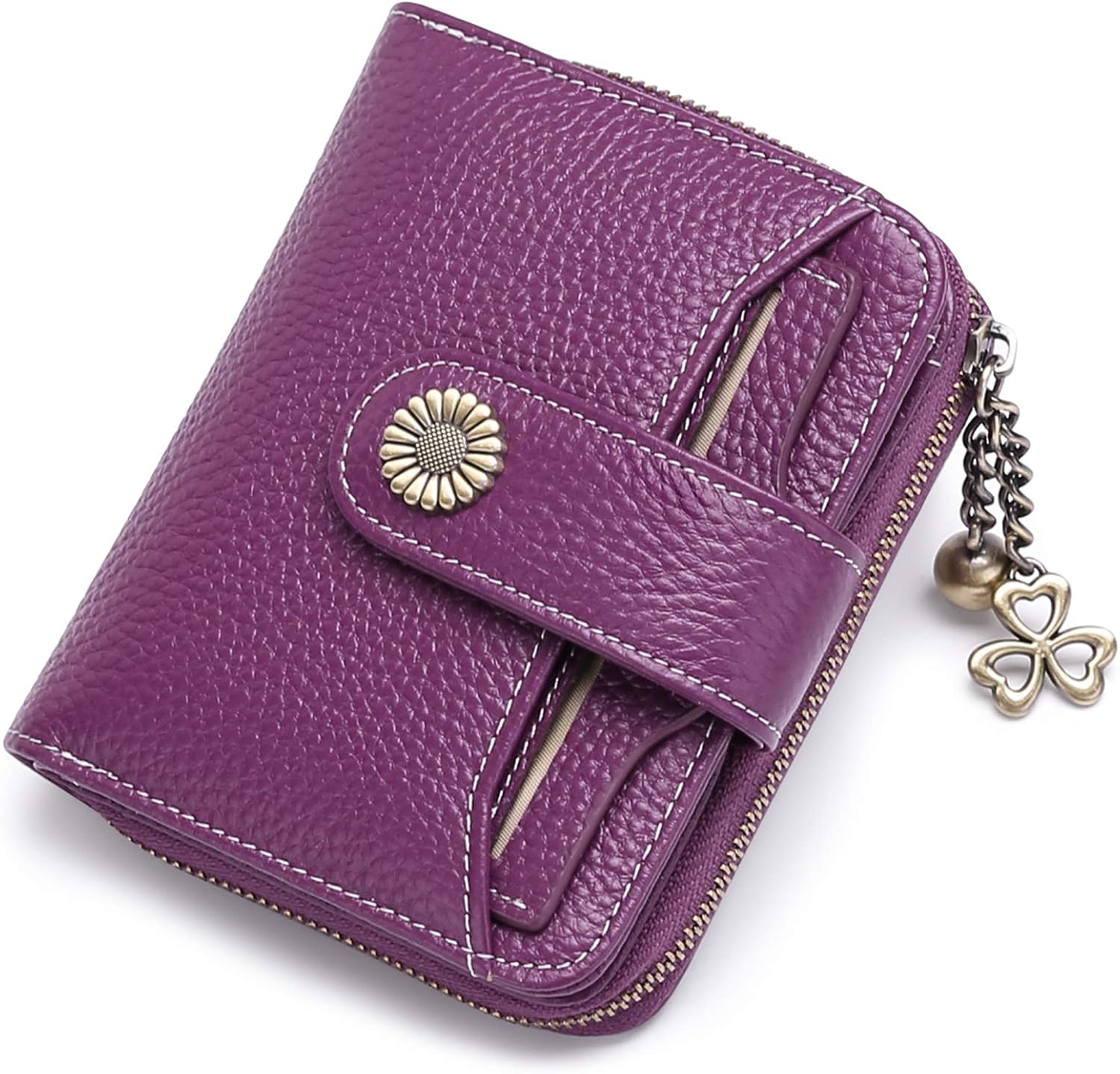 SENDEFN Purses for Women Genuine Leather Small Bifold Compact Womens Wallet with RFID Protection, Dark Purple