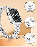 Vista 2 de Correas brillantes compatibles con Apple Watch de 1.57 pulgadas para mujer, correa de repuesto de metal con joyas de diamante, pulsera brillante