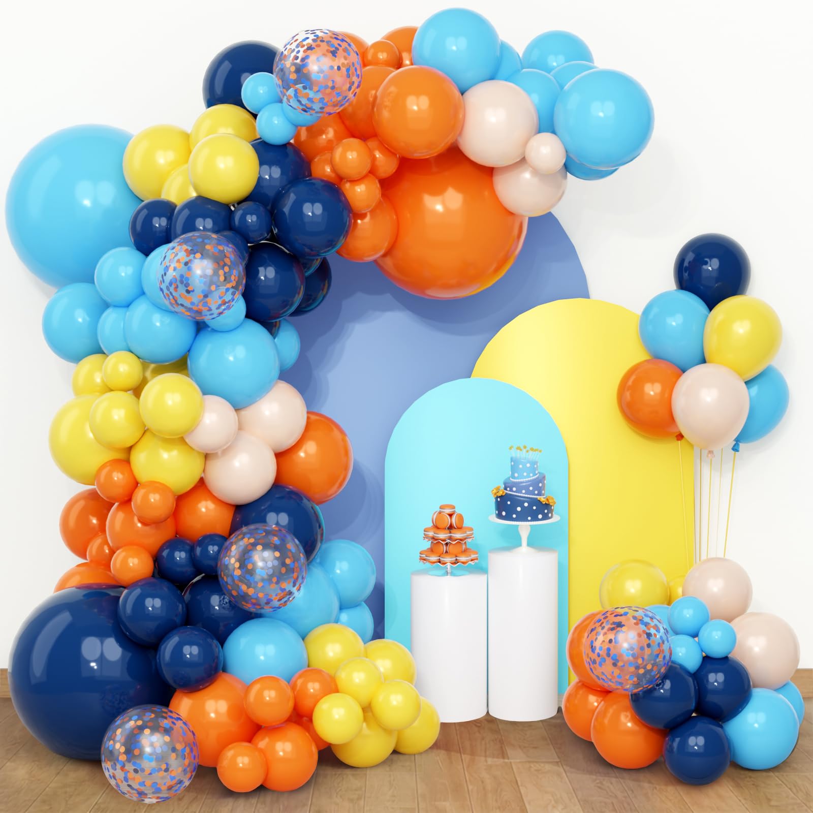 Blue And Orange Balloon Arch Kit - QIFU Baby Blue Orange Yellow Pastel Balloons Latex Helium Baloons Birthday Balloons For Kids Birthday Decorations For Boys Men Baby Shower Decorations Graduation — image 1
