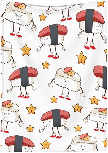 Vista 57 de Manta de sushi para regalo, manta de franela ultra suave y acogedora, manta de forro polar ligera y mullida, manta de felpa cálida para sofá, cama