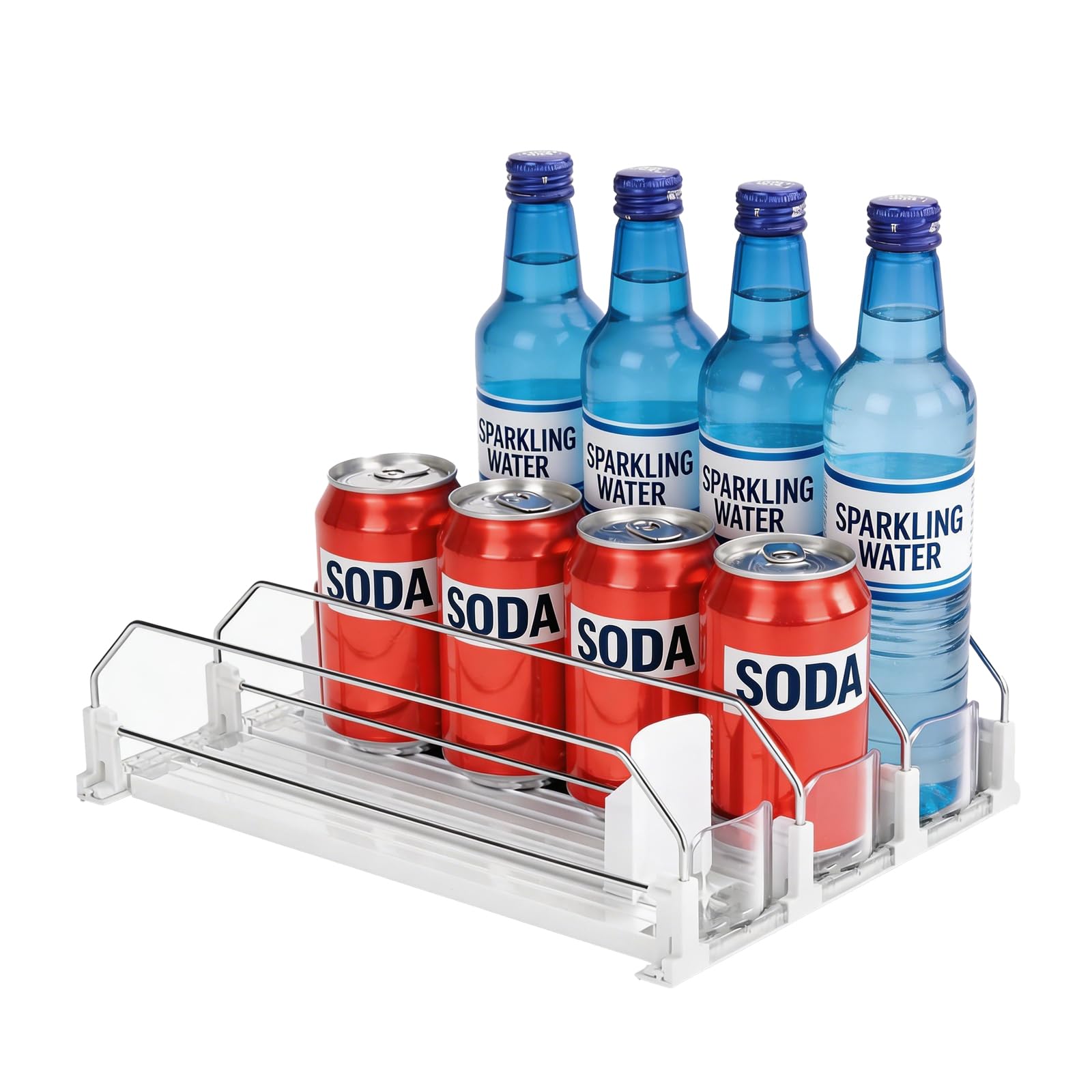 Yumzxin Self-Pushing Can Dispenser for Refrigerator, Adjustable 3-Row Beverage Organizer for Soda, Beer, Cans & Milk Bottles, Auto-Loading Fridge and Pantry Storage for Max Capacity