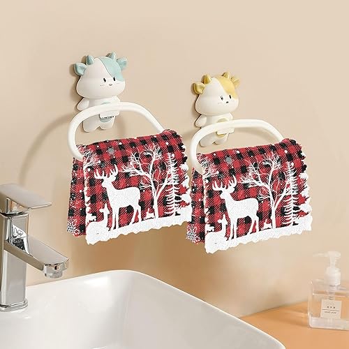 Miniatura 6 de ALAZA Paños de cocina de Navidad con diseño de copo de nieve blanco, árbol de Navidad, rojo y negro, a cuadros, 6 paños de limpieza reutilizables,