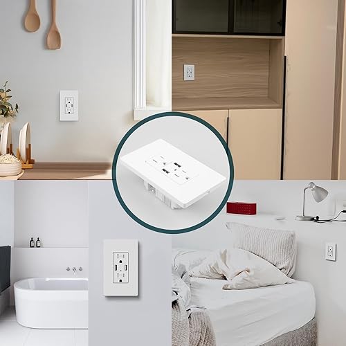Miniatura 8 de TOPELER Paquete de 2 tomacorrientes de pared USB, toma de corriente con capacidad de carga de 4.8 A, enchufe eléctrico resistente a manipulaciones