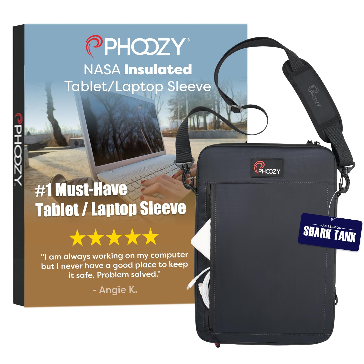 PHOOZY Insulated Thermal Sleeve for Laptops, iPads, MacBooks & Similar Sized Tablets or Laptops up to 16" - Patented NASA Thermal Technology Extends Battery Life in The Cold (Black)