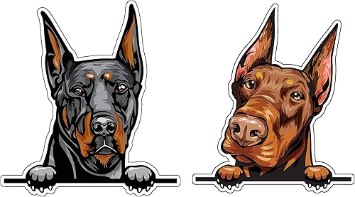 WickedGoodz Doberman - Calcomanía de vinilo – Juego de 2 calcomanías de raza de perro – para vasos, portátiles, ventanas de coche, color marrón y
