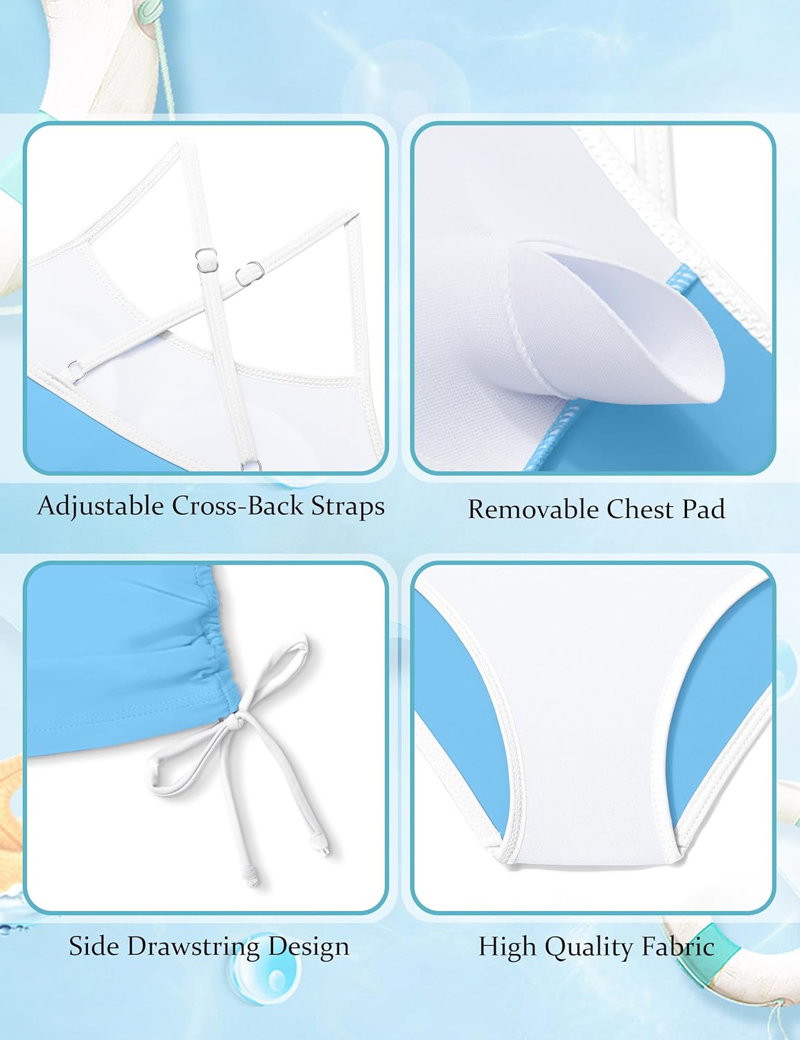 Girls Swimsuit Two Piece Cross-Back Straps Girls Tankini Contrast Trim Drawstring Girl Bathing Suit for Teens 9-16Y - Image 6