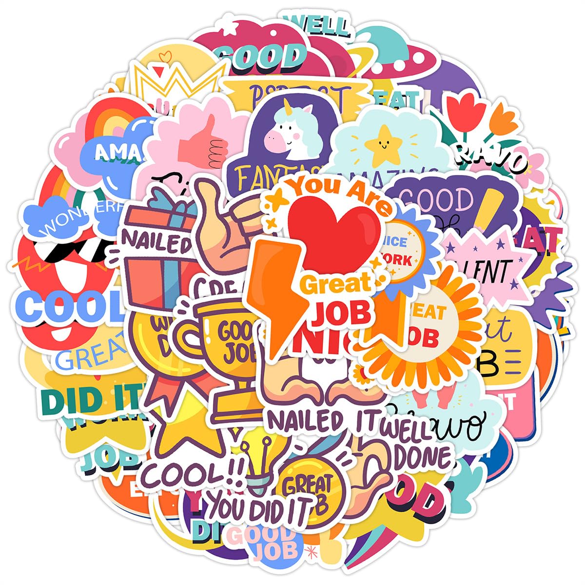 50PCS Teacher Reward Stickers Pack, Colorful Positive Encouragement Aesthetic Stickers, Waterproof Good Job Motivational Stickers for Classroom, Kids Water Bottle, Laptop