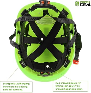 GREEN DEVIL Chainsaw Safety Helmet, Forestry Protection, Safety Helmet with Hearing Protection, Earmuffs and Face Protection, 3 in 1 Visor, Impact Resistant Helmet Set, Comfortable Ventilation