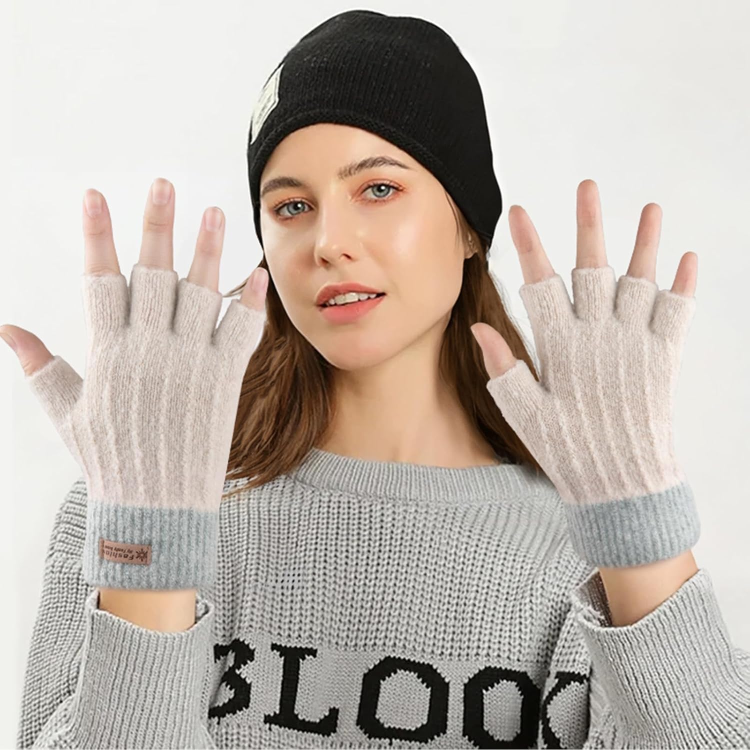 Fingerless Gloves for Women Winter Half Finger Gloves Knitted Fingerless Mittens for Typing Driving - Image 6