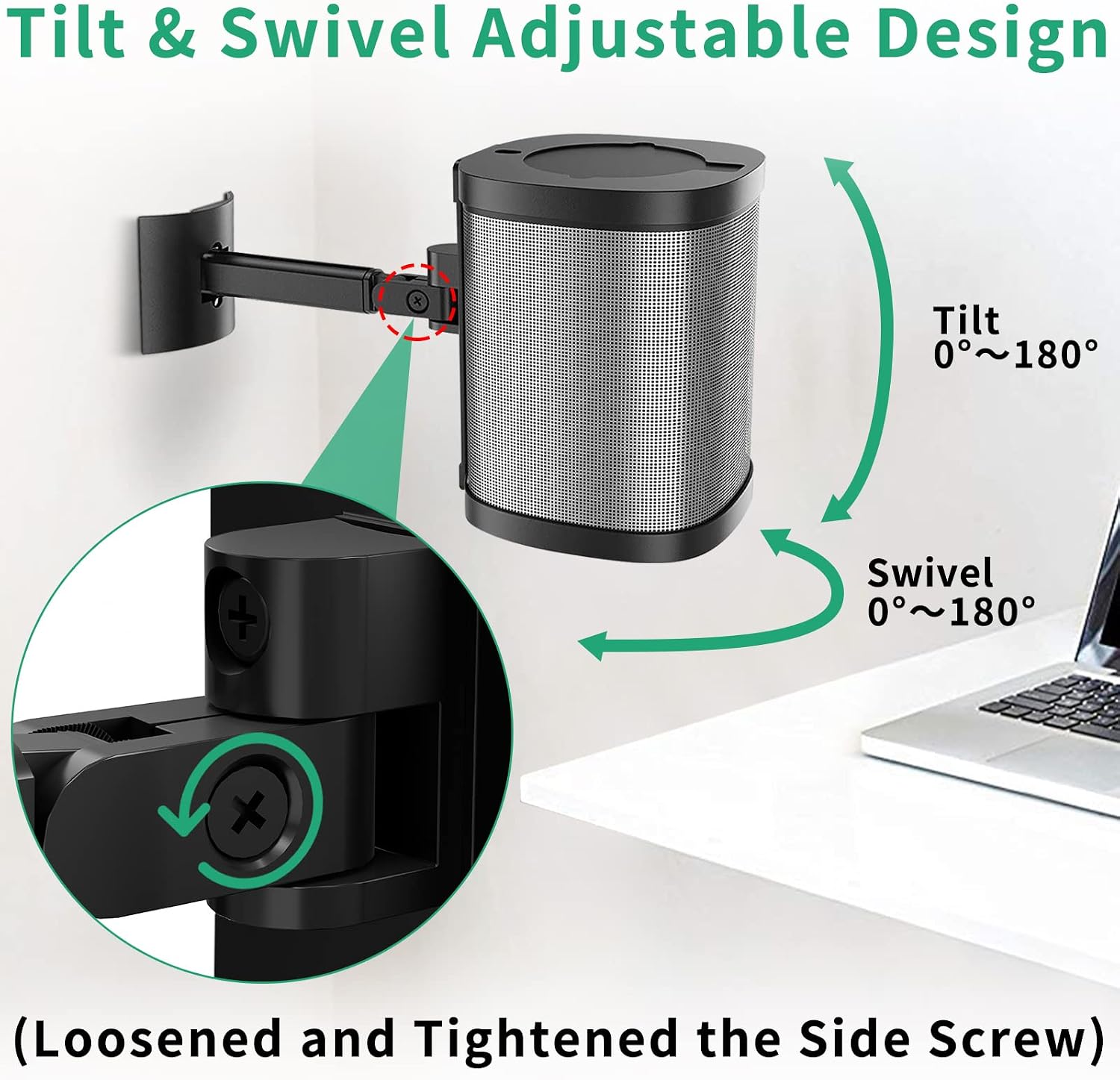 notiela Speaker Wall Mount and Ceiling Mount for Sonos One, One SL, Play 1 Speaker Mount - Swivel & Tilt Adjustable Mounting Brackets for Sonos One, One SL, Play:1 Speaker Mounts, Black