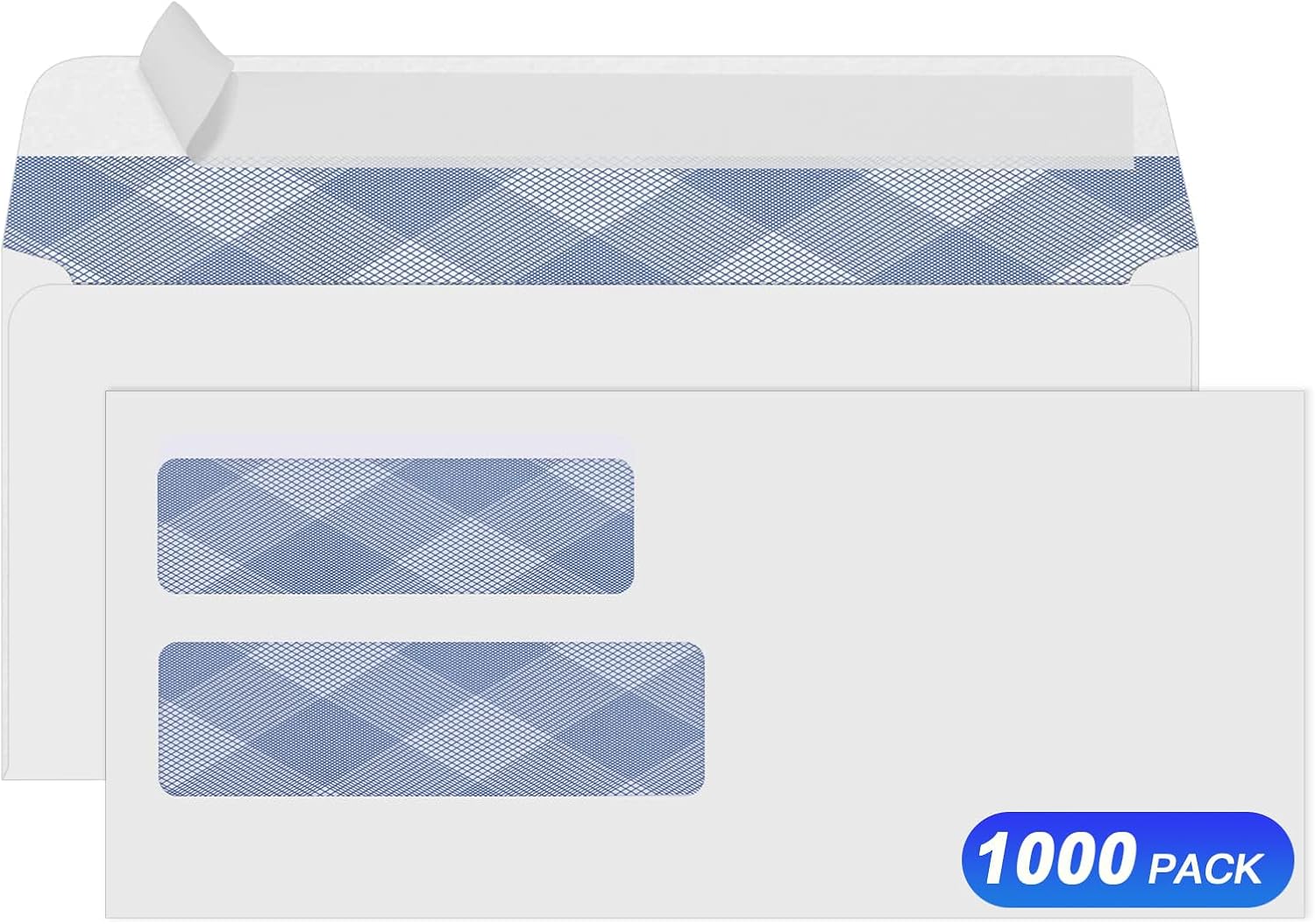 1000#10 Security Envelopes, PANDRI NO.10 Self-Seal Double Window Envelopes Designed for QuickBooks Invoices, Business Statements & Documents - Number 10 Size 4 1/8 Inch X 9 1/2 Inch - 24 LB