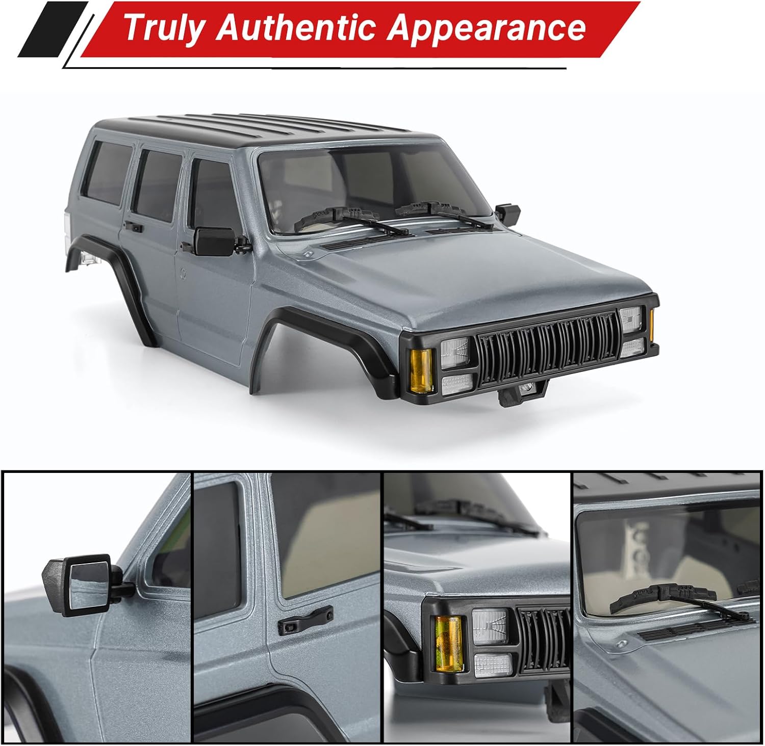 INJORA 6.10in 133g Wheelbase ABS Hardtop Cherokee Body for TRX4M Bronco Defender Chassis 1/18 RC Crawler Upgrade(Silver Grey)