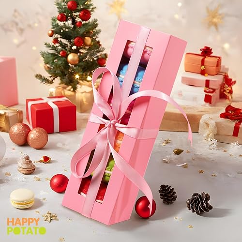 Miniatura 2 de HAPPY POTATO Paquete de 25 cajas de macarrones para 6, 7.2 x 1.9 x 1.9 pulgadas, cajas de embalaje de macarrones, cajas de macarrón rosa con ventana