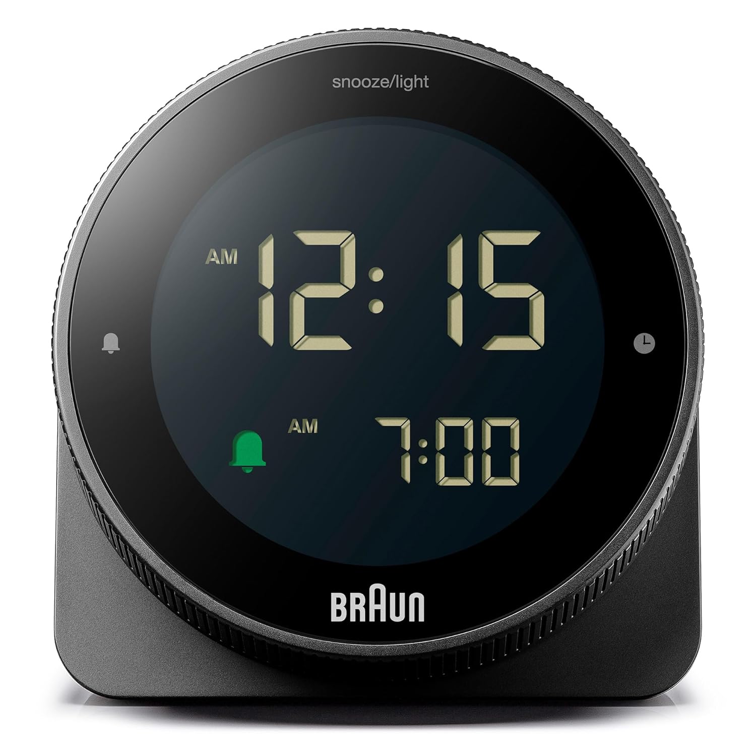 Braun Digital Alarm Clock with Snooze Negative LCD Display Rotating Bezel for Quick time Setting Crescendo Beep Alarm