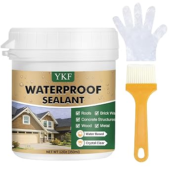 YKF Clear Waterproof Sealant, Self-Leveling Brush-On Coating, 12 Fl Oz