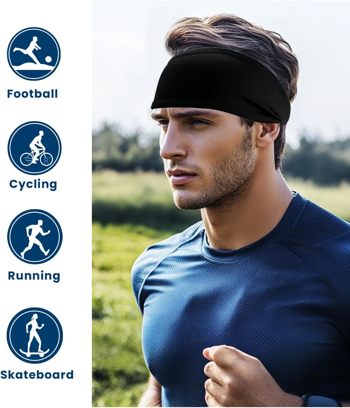 Headband for Men & Women, Sweat Wicking Sports Sweatband Headbands, Workout Running Training Yoga Basketball Hairband - Image 2
