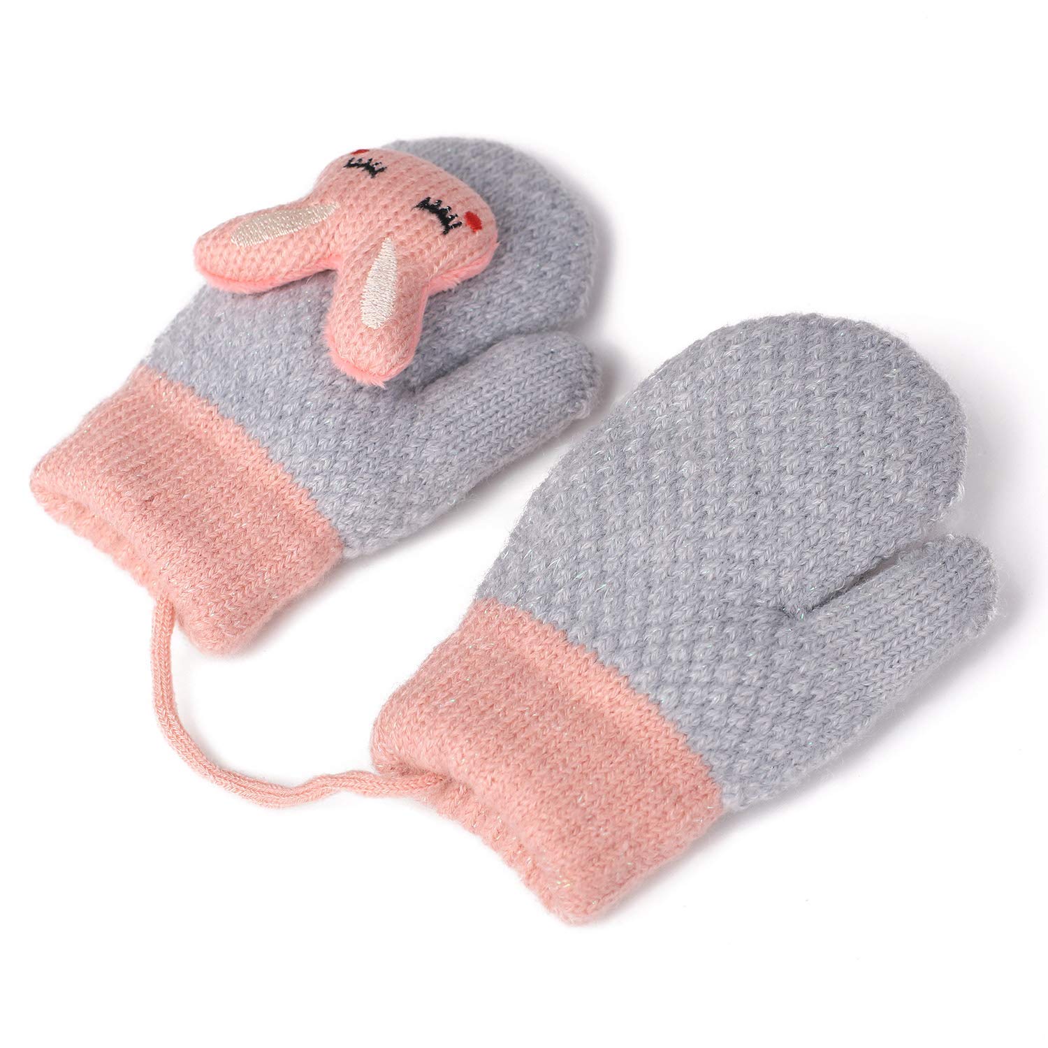 2 pares de mitones para niños pequeños para bebés y niñas invierno Sherpa forrado cálido punto mitones dibujos animados niños guantes (1-3 años) - rosa - Medium