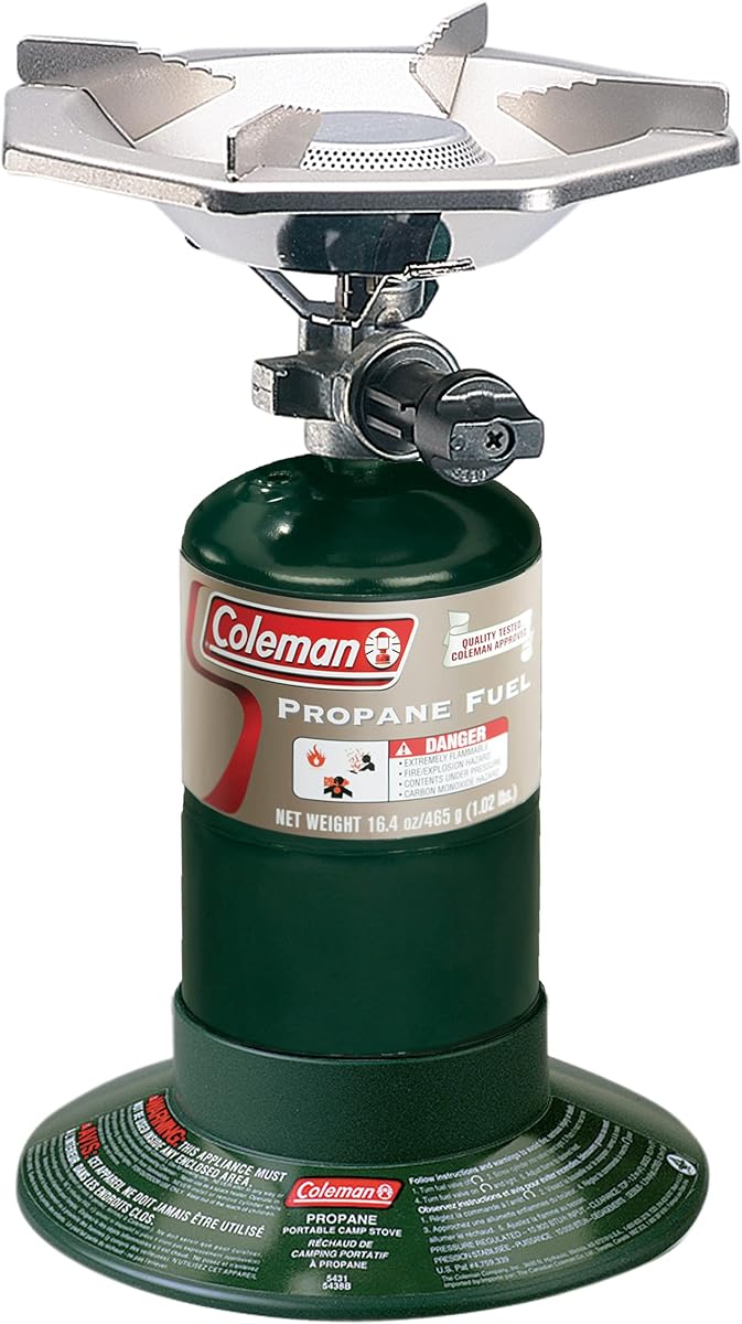 Estufa de propano BottleTop con quemador ajustable, cocina portátil para acampar/mochilero con 7650 BTU de potencia para acampar, hacer cola, asar a la parrilla y más