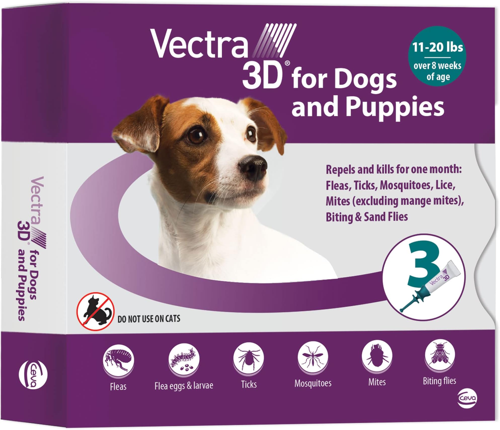 Flea and Tick Prevention for Dogs, Kills and Repels Fleas, Ticks & Mosquitoes | Fast‑Acting, Waterproof, No Prescription Needed | Small Dogs 11-20 lbs, 3‑Month Supply