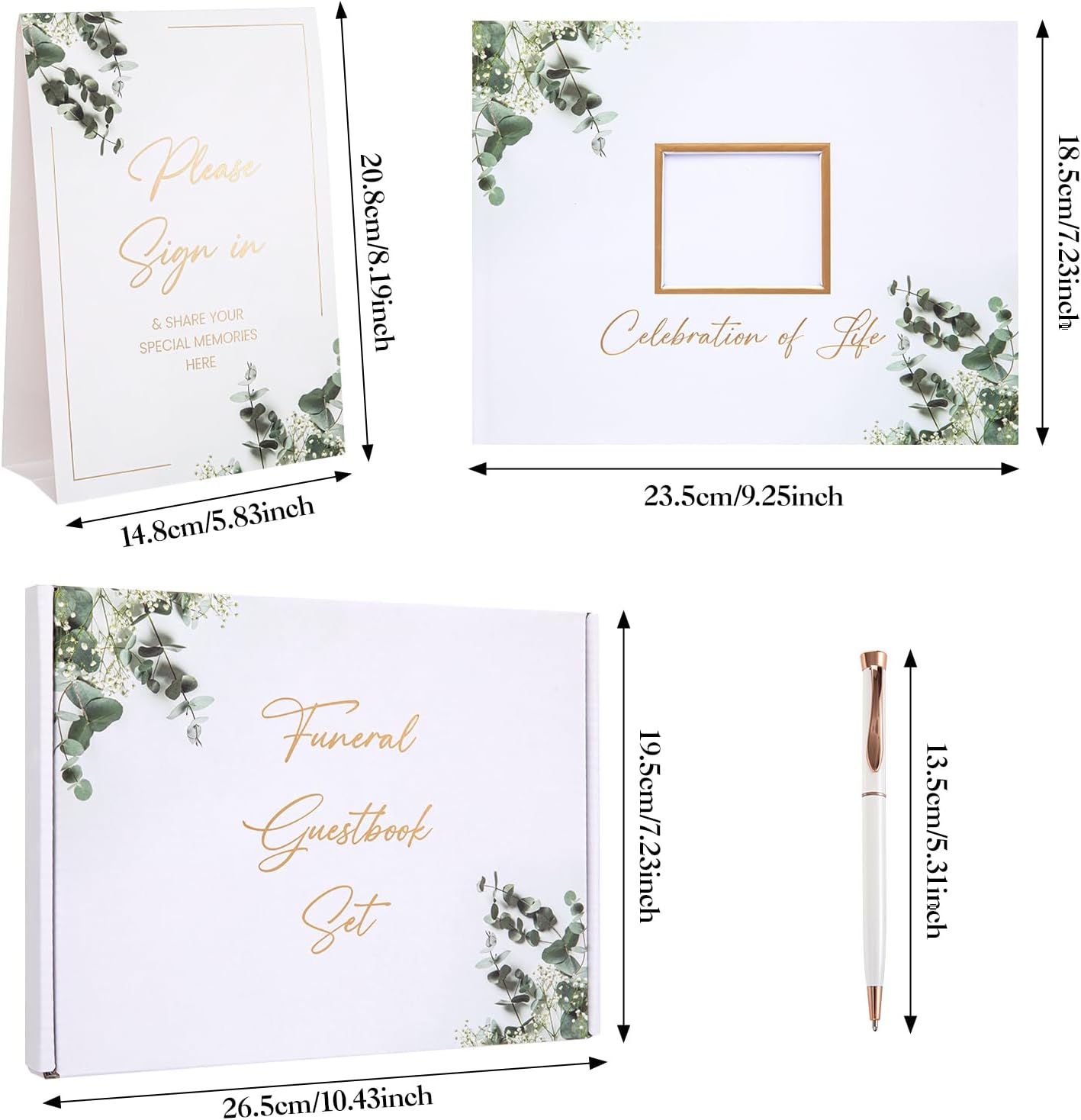 Elegant Funeral Guest Book Set - Memory Keepsake for Celebration of Life - 9x7" Hardcover Guest Book with Photo Window, Table Sign, White Pen & Gift Box - Preserve Memories and Condolences