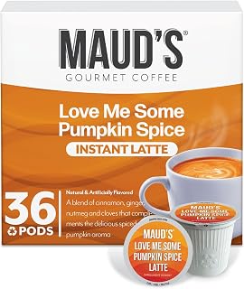 Maud's Pumpkin Spice Latte Flavored Coffee Pods, 36 ct, Medium Roast Flavored Coffee in Recyclable Single Serve Pods – 100% Arabica, Compatible with Keurig K Cups Maker