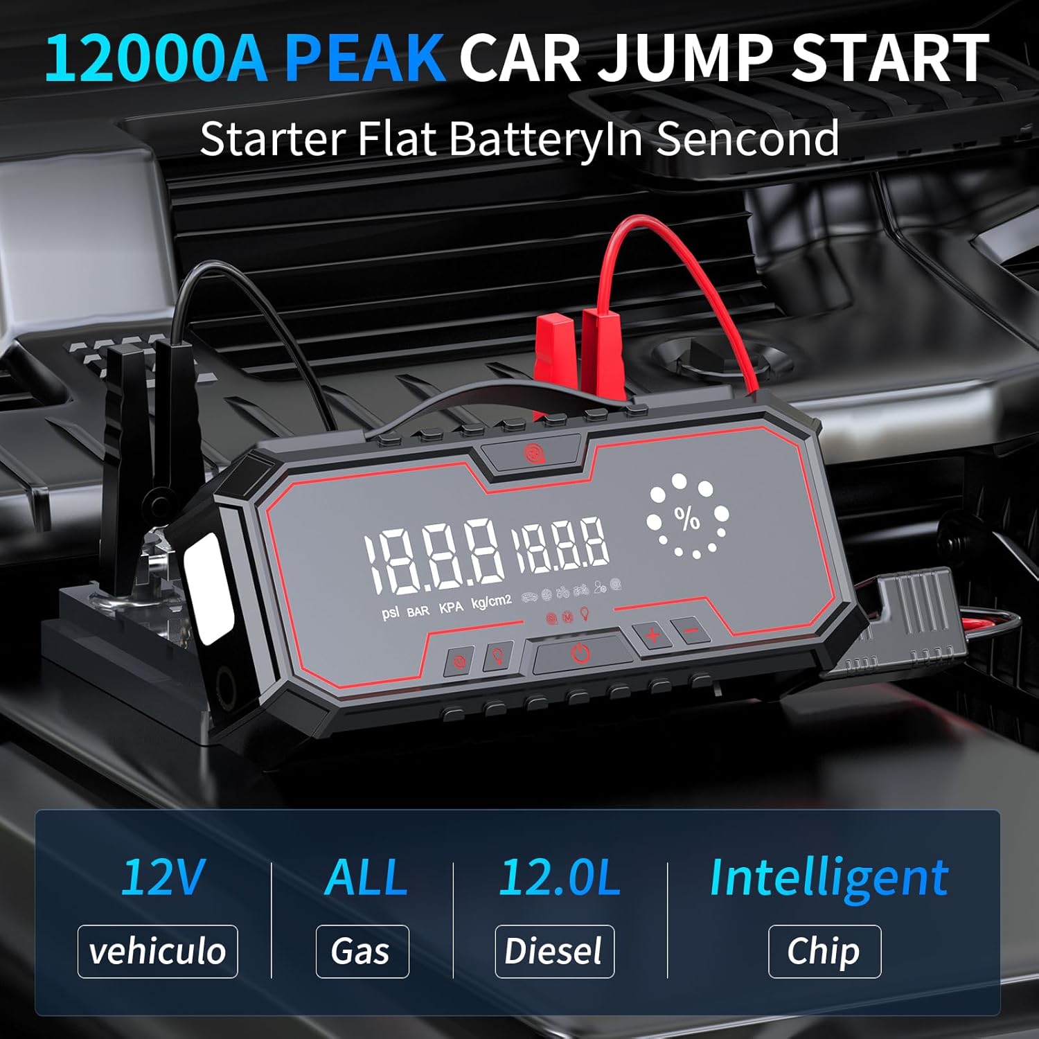 Jump Starter with air Compressor, 5000A Emergency Starter Jump Box (Gas 9L/Diesel 8L), Jumper Cable Jump Starter Portable with air Compressor 160PSI, car Roadside Emergency kit, SOS Light