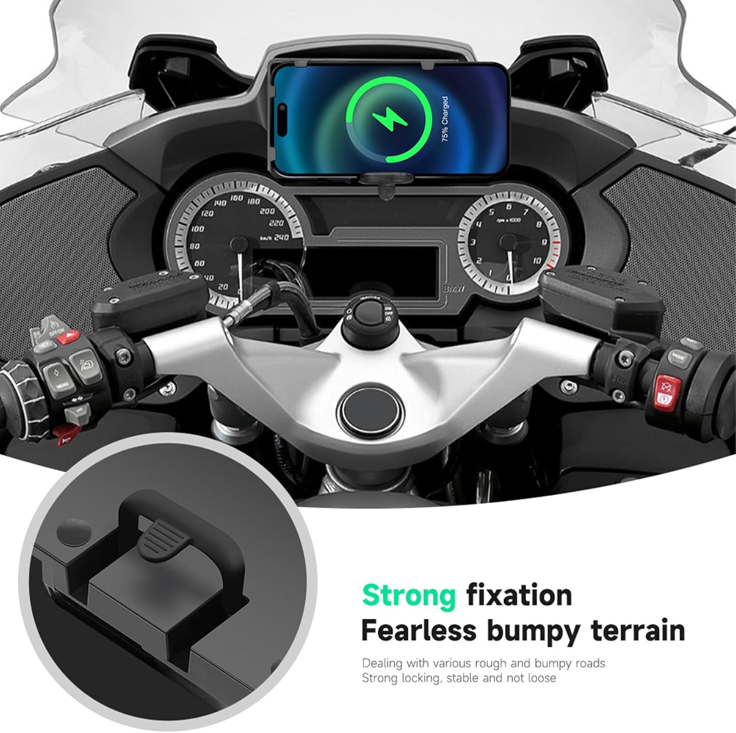 Motorcycle Phone Holder Navigation Bracket GPS for BMW R1200RT R1250RT 2014-2020 Wireless Charging and USB Charging Two in One Mobile Phone Mount GPS Navigator