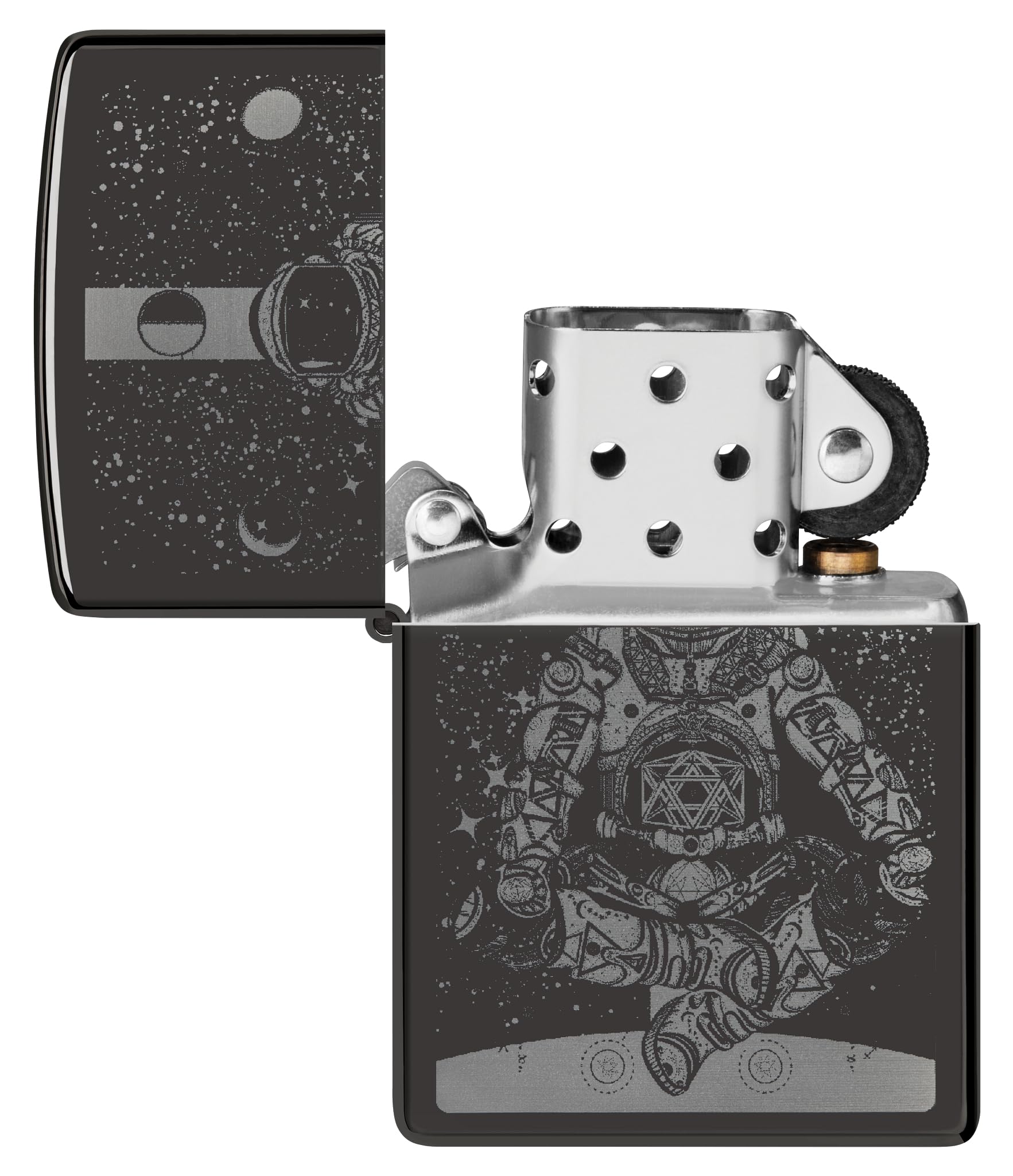 Zippo Accendino antivento astronauta nello spazio, stampa fotografica, ricaricabile, design antivento, confezione regalo, prodotto negli Stati Uniti, nero con lucentezza ottimale