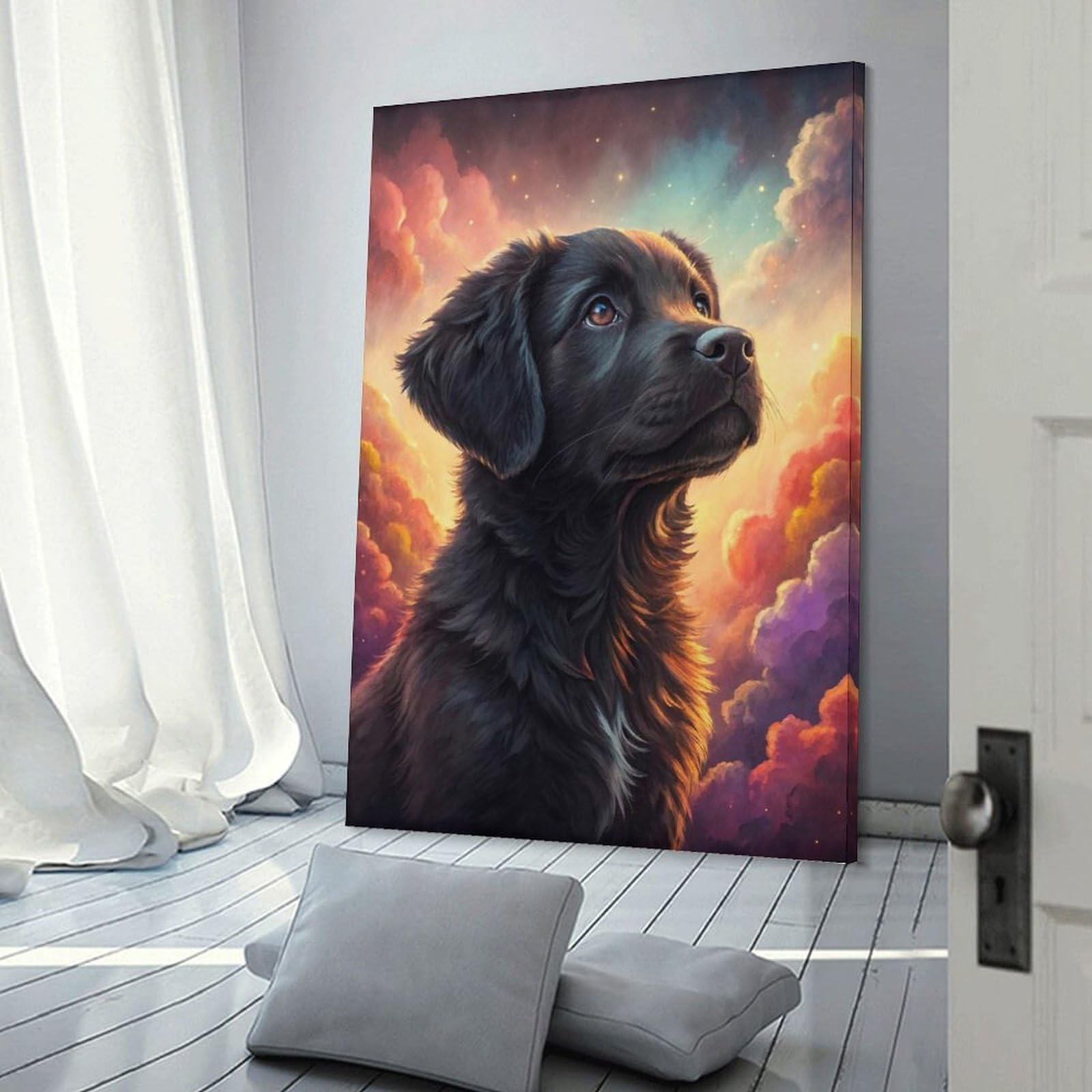 Junmoney Black Dog in A Dreamy Sky Room Decor Wall Art, 20x30inch(50x75cm), for Bedroom Walls, Guest Spaces Or Lounges, Stylish Decor for A Restful Room Update