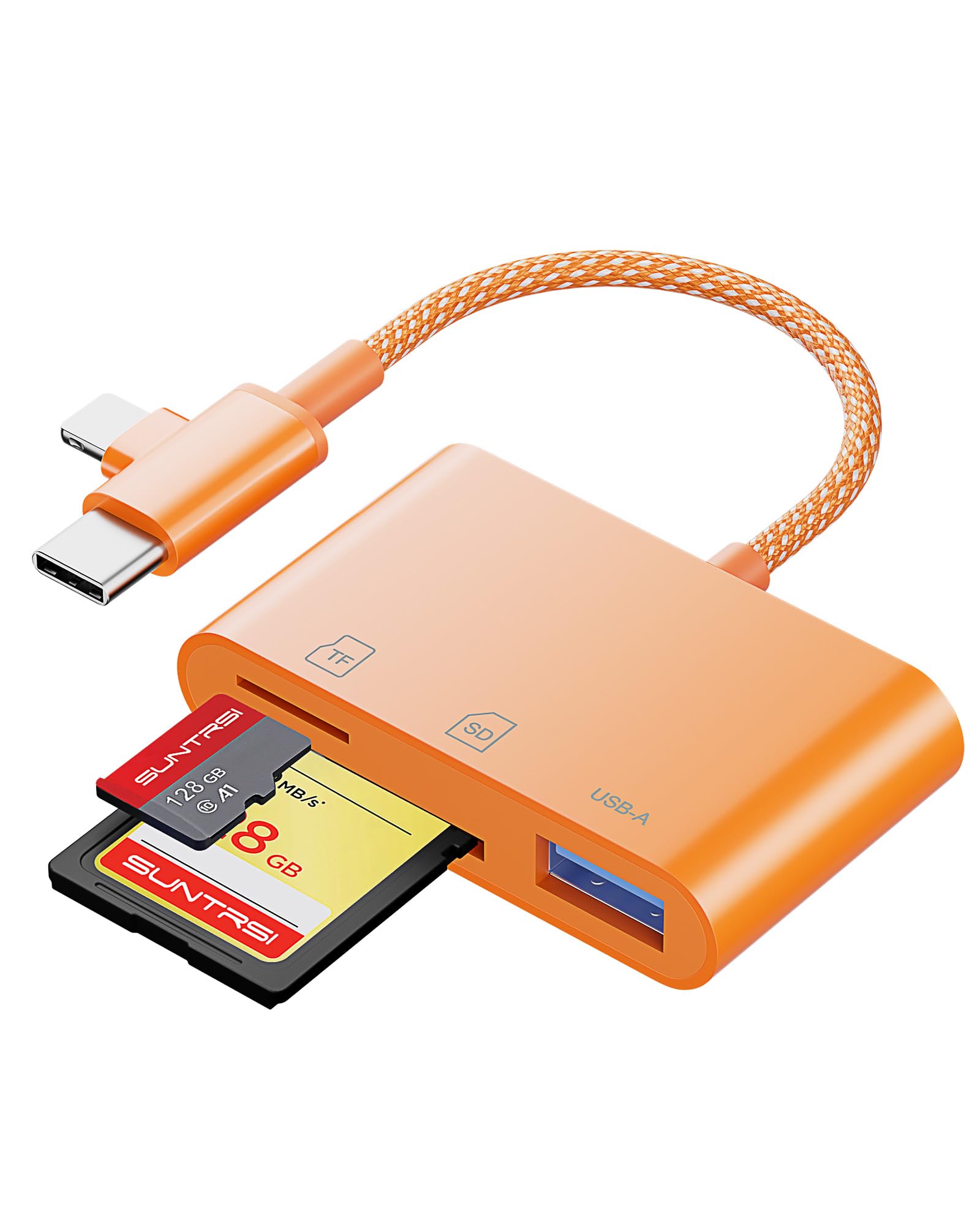 SD Card Reader for iPhone iPad Camera with USB C, Dual Card Slot USB Memory Card Reader Supports SD/TF Card Trail Camera Viewer SD Card Adapter Portable Micro SD Card Reader No App Parallel Port Cards