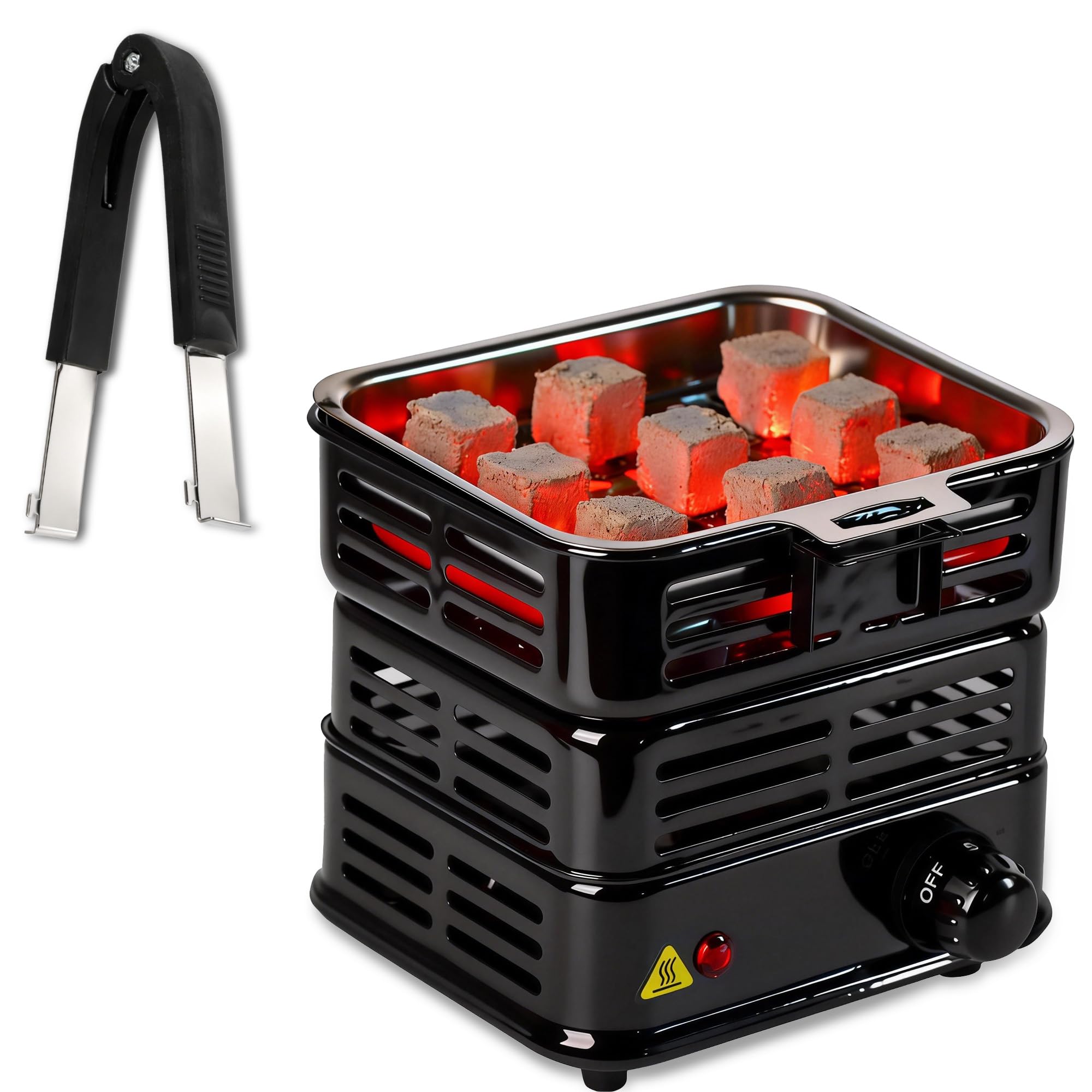 SERdeerCH 多目的ターボ石炭バーナー、電気チャコールバーナー 1000W ハイパワーキューブコイルバーナー ステンレス取り外し可能なトング付き (ブラック)