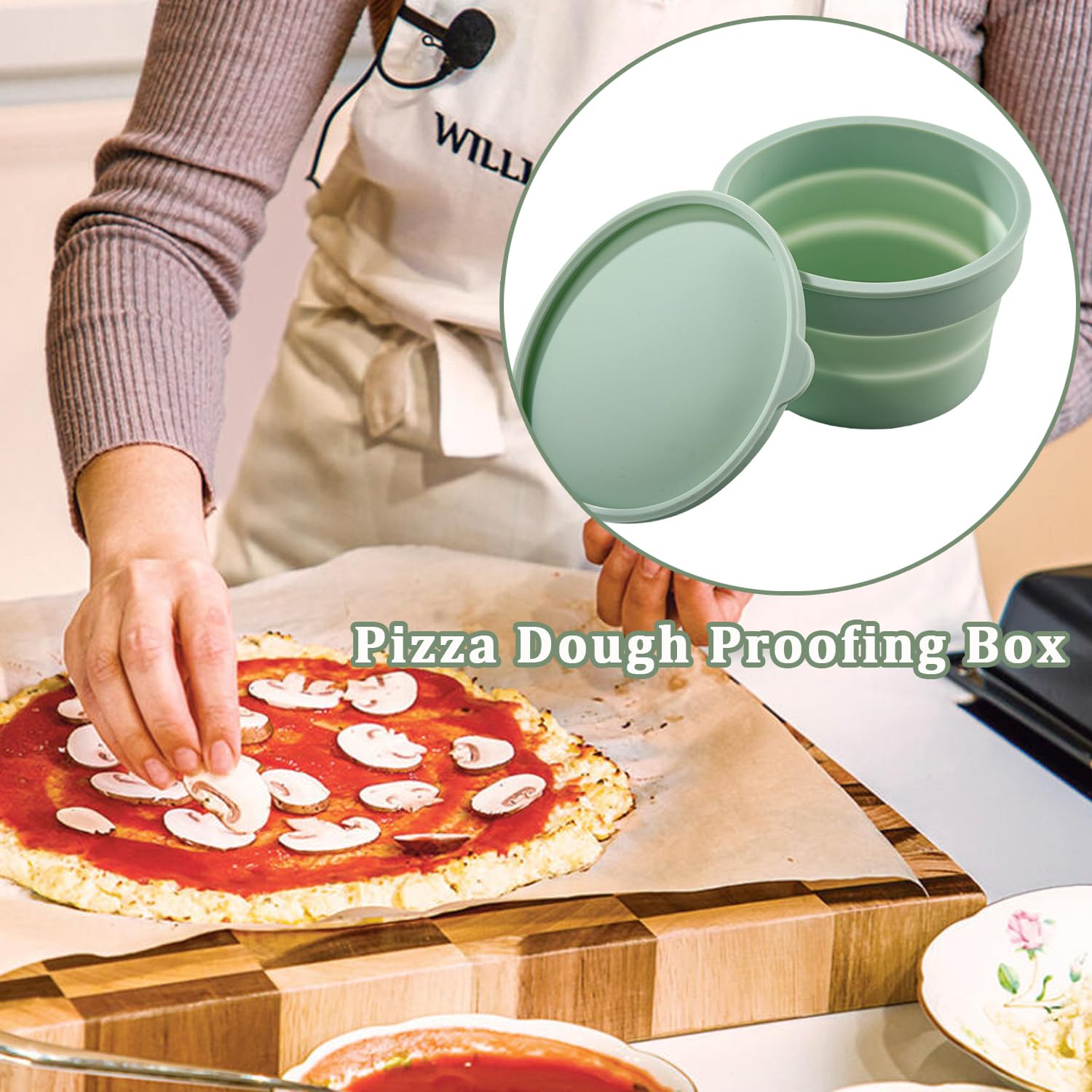 Kunoli Pizzaballenbox mit Deckel, 4er Pizzateig Box mit Deckel, Pizza Gärbox Pizzateig Box aus Antihaftendem Silikon, Pizzaballenboxen Teigwanne Teigbehälter mit Deckel für Brotteig, Pizza Zubehör