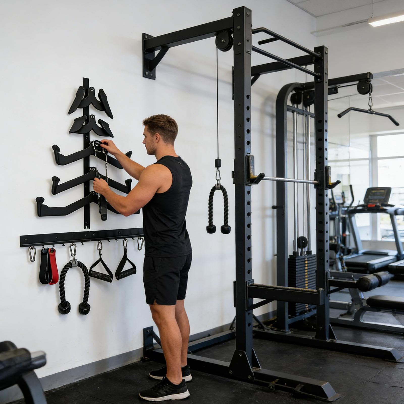 Supporto da palestra per barra a discesa | 5 pezzi Heavy Duty Organizer – Supporto per attrezzi per esercizi | per saltare i manubri con corda per saltare attrezzature fitness appassionati di