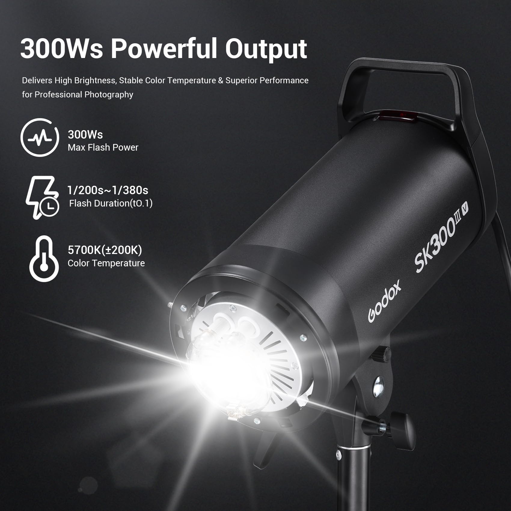 GODOX SK300III-V Flash de Studio, SK300IIIV 300Ws GN58 Strobe Light avec Lampe Modèle 10W, Temps de Recyclage de 0,1s a 1,5s, Bowens Mount, Système X sans Fil 2.4G