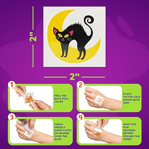Miniatura 6 de ArtCreativity Tatuajes temporales de Halloween para niños, paquete de 144 calcomanías de tatuajes no tóxicos de 2 pulgadas para niños y niñas, lo