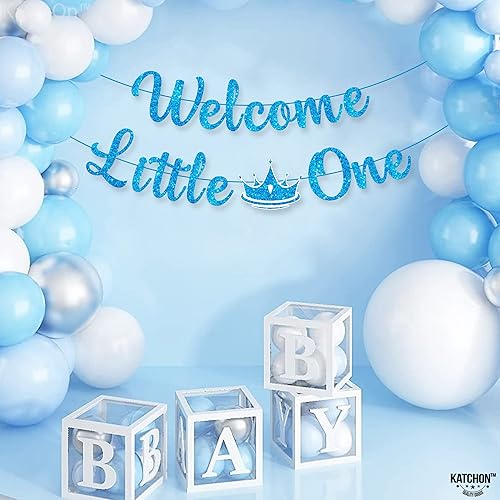 Miniatura 3 de KatchOn, Cartel de bienvenida con purpurina azul con texto en inglés Little One de 10 pies, sin bricolaje  Cartel de bienvenida a casa para