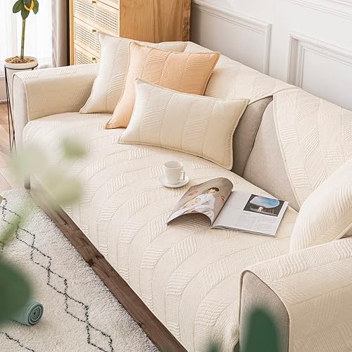 Miniatura 4 de vctops Funda acolchada de algodón para sofá, funda antideslizante para sofá modular, color sólido, súper suave, protector de muebles (crema, 28 x 28