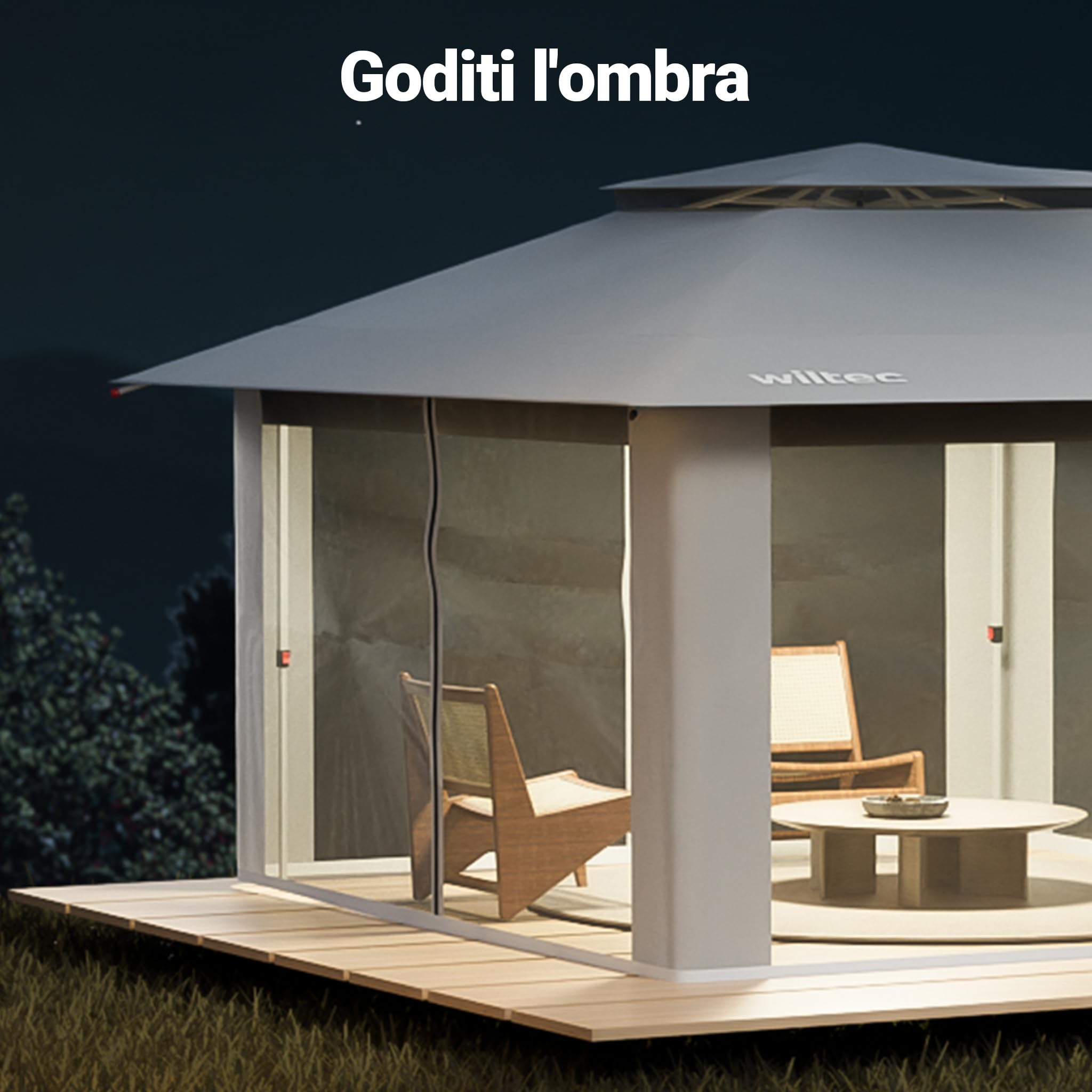 Wiltec Gazebo pieghevole con zanzariera, grigio chiaro 4 x 4 m, impermeabile, UV 50+, Tendone per feste