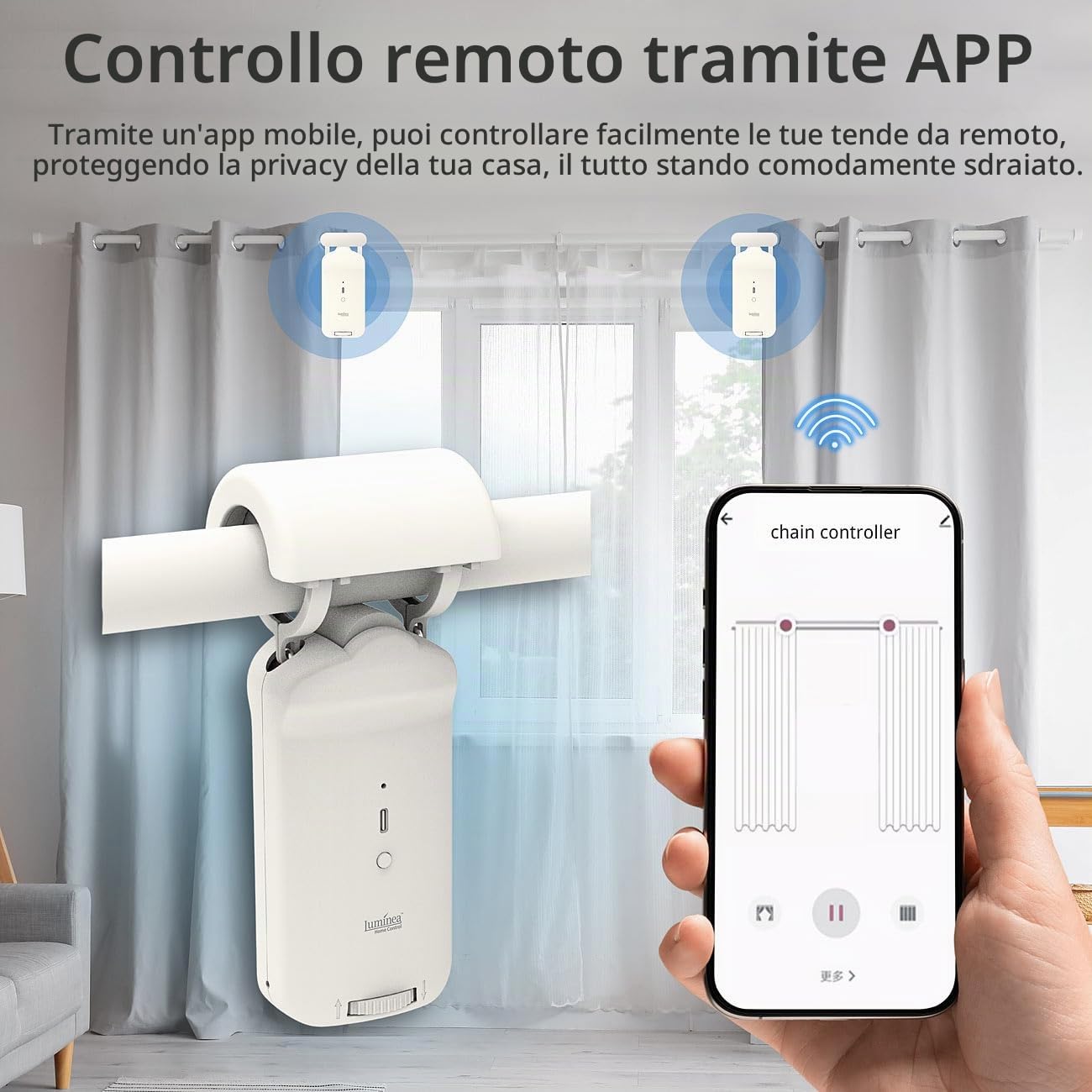 Luminea Home Control motore per tende: Motore universale per tende 3in1 intelligente, Batteria Li-Ion da 5.200 mAh, Bluetooth (telecomando, compatibile Tuya, alexa)