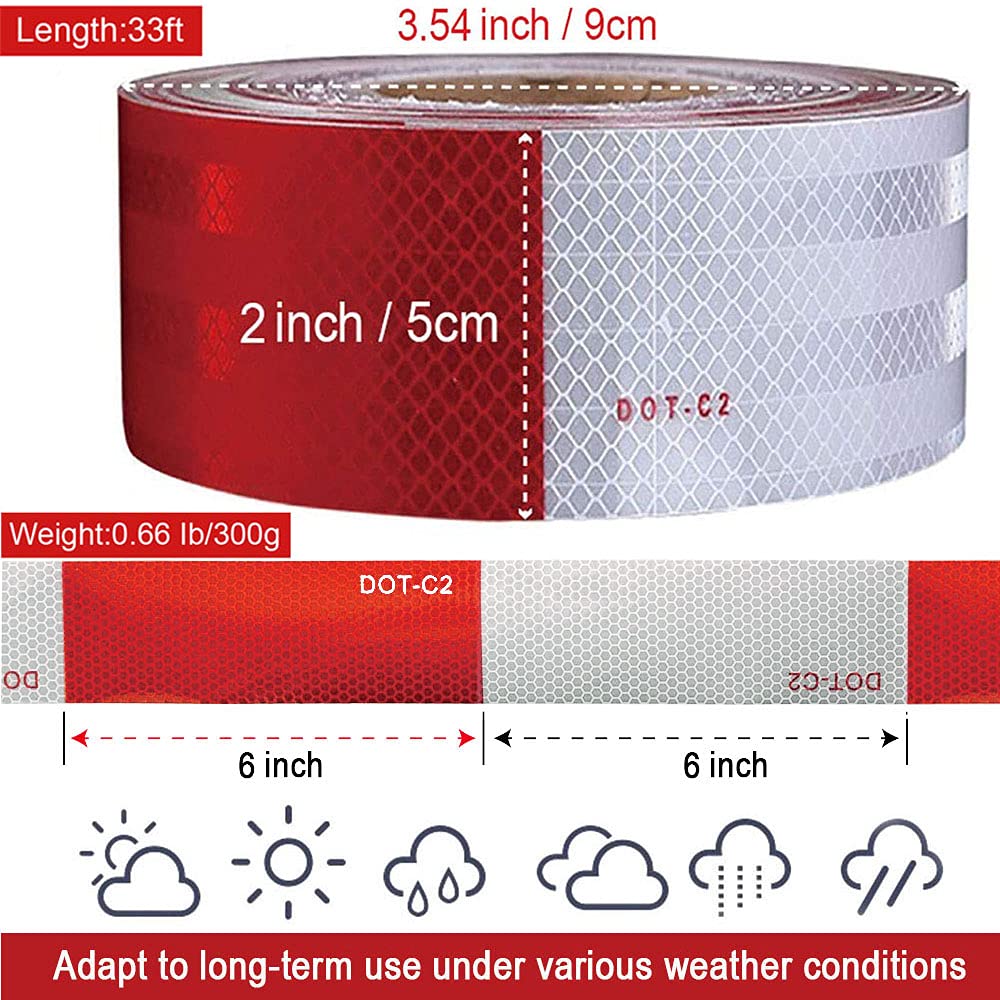 Reflective Tape Outdoor Red/White 2 Inch x 33 Feet DOT-C2 Safety Tape Waterproof Conspicuity Trailer Truck Reflector: Industrial & Scientific