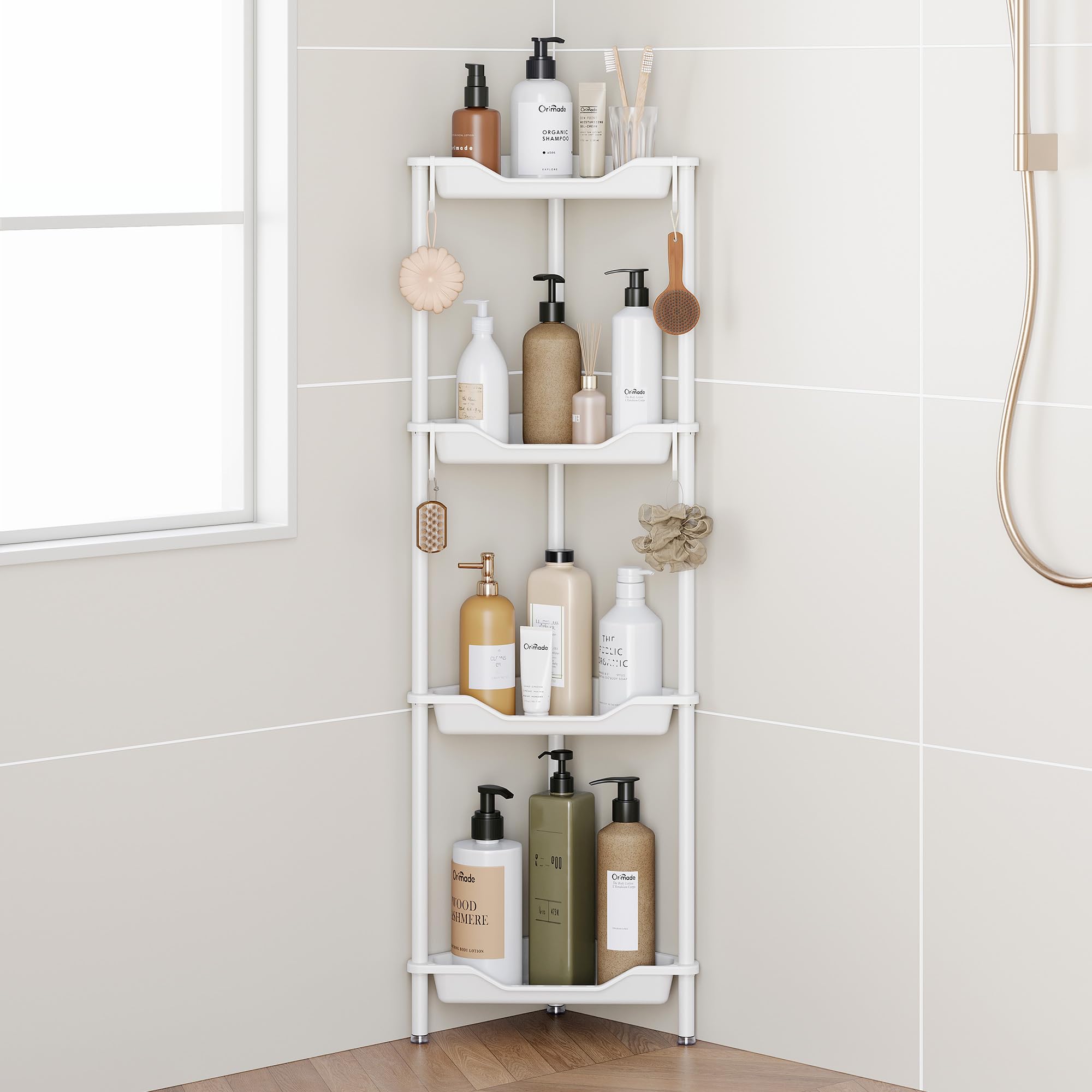 Orimade 4 Stück Duschregal Stehend Rostfrei,Ecke Duschablage Freistehende, Duschablage ohne Bohren für Badezimmer Weiß