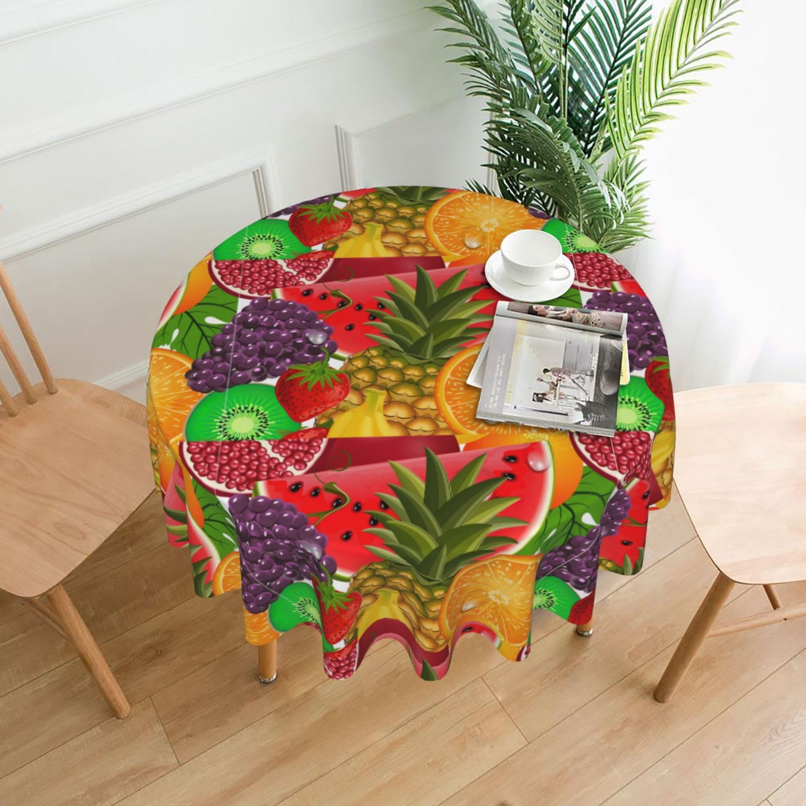 OKFSTY Fresh Fruits Pineapple Print Round Tablecloth 60in for Wedding Elegant Polyester Cover for Party Reception Festive Dinner