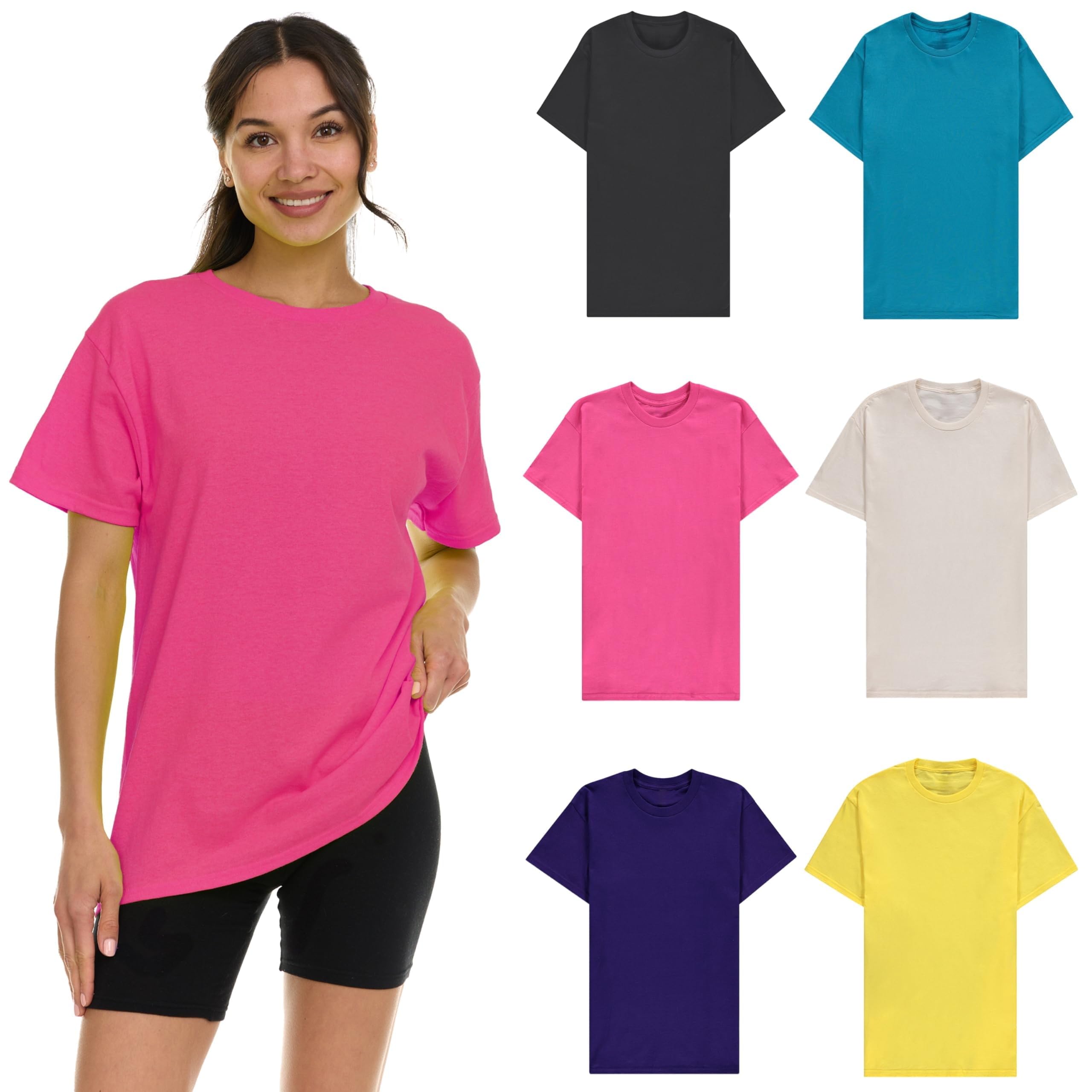 6 Pack Womens Cotton T-Shirts, Crew Neck Short Sleeve Baggy Loose Tops Tees Color Assorted