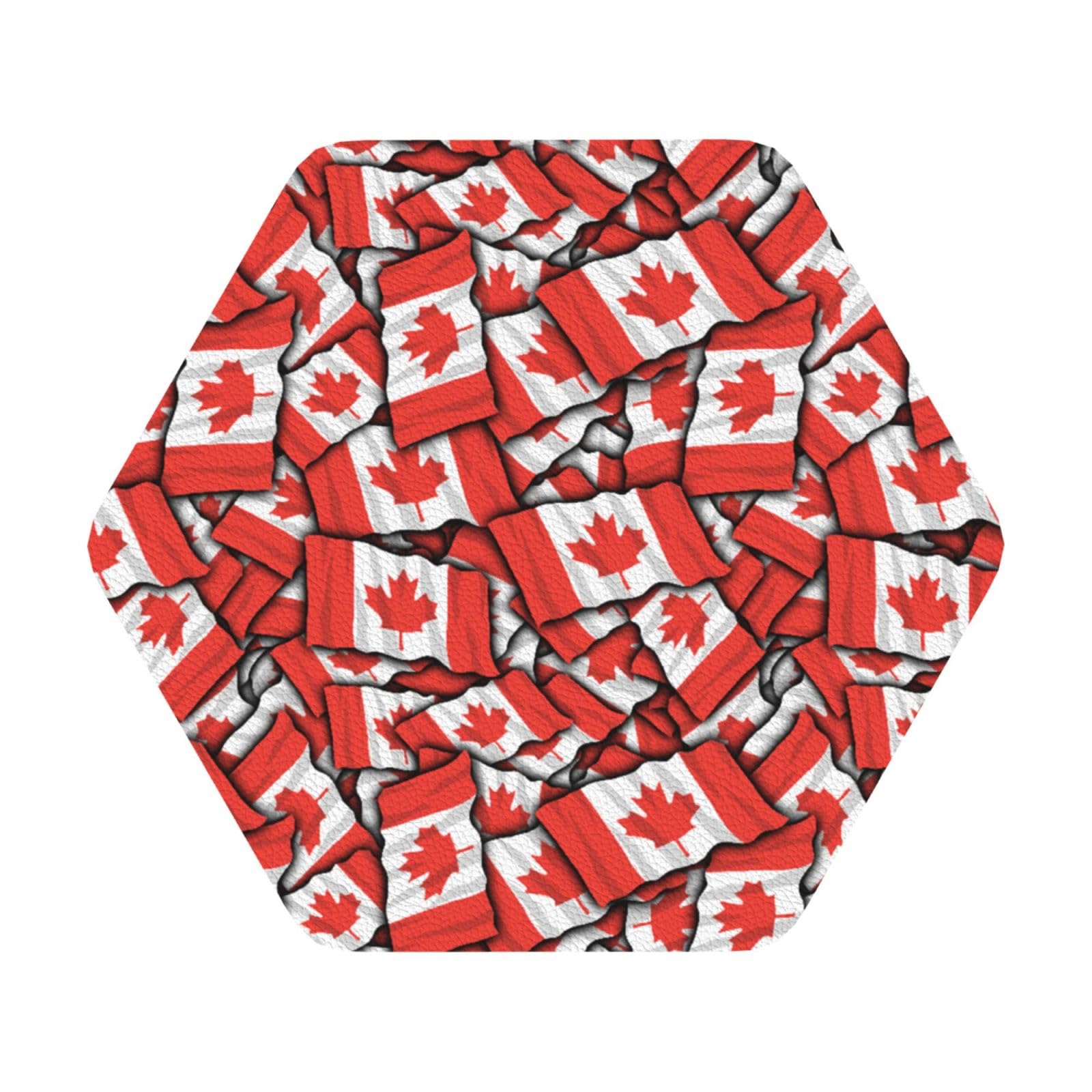 Canadian flag PU Leather Coasters Set of 6 Hexagon Drink Coasters