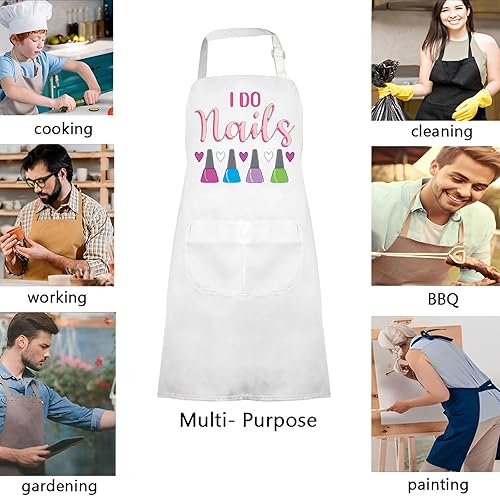 Miniatura 4 de VAMSII Delantal de estilista de uñas con bolsillo I Do Nails - Delantal de cosmetología con bolsillo I Do Nails (delantal I Do Nails), Blanco