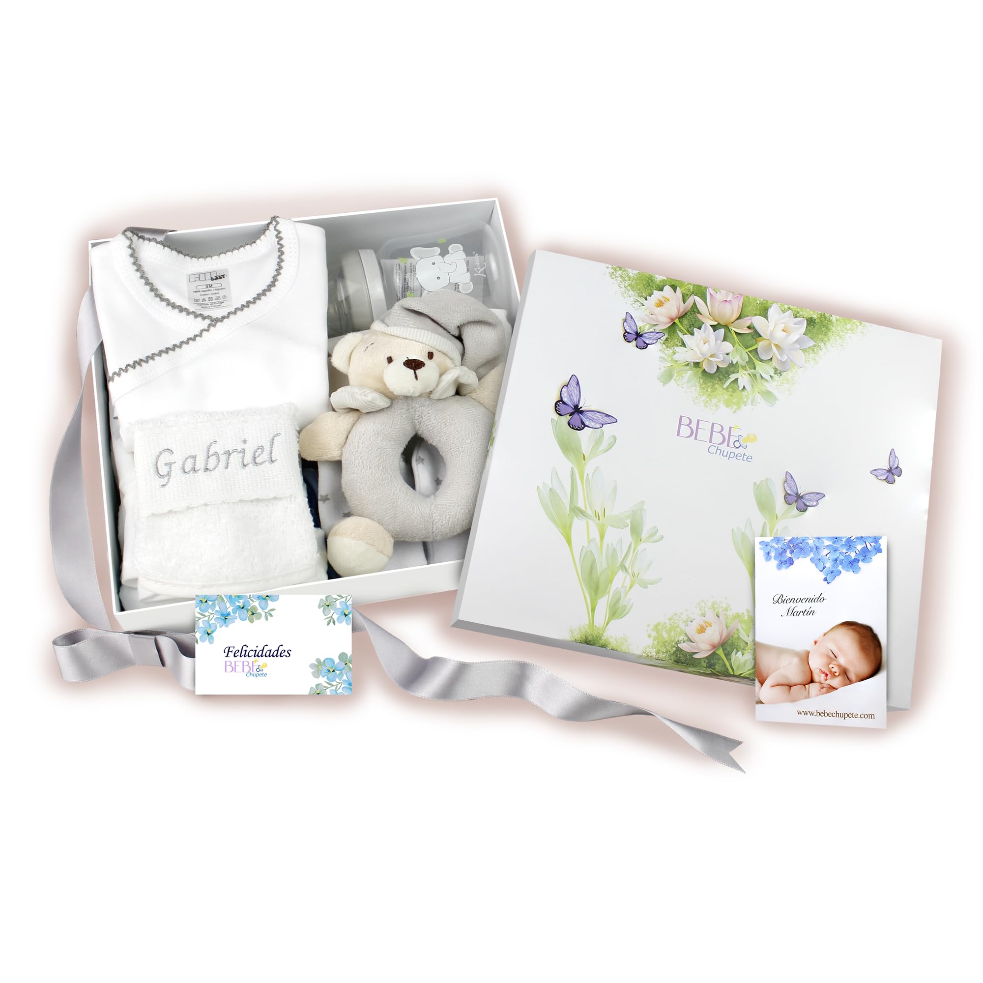 Regalo Bebe - Regalo Bebe Recien Nacido Niño PERSONALIZADO - Bebe Recien Nacido - Cesta Bebe Recien Nacido Niño - Cosas para Bebes Recien Nacidos- Regalo Recien Nacido- Regalos para Bebes (Gris)