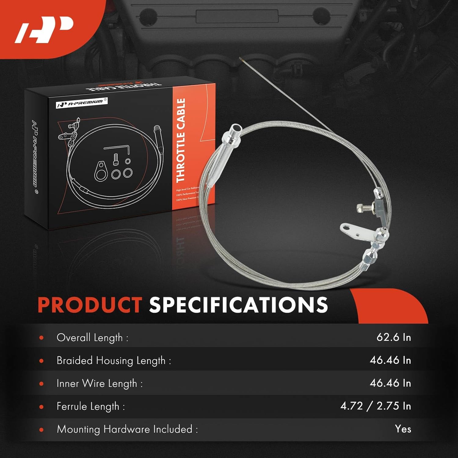 A-Premium Transmission Kick Down Cable Kit - Compatible with All GM, Chevy, Cadillac, Buick, Pontiac TH350 TH-350 Transmission - Braided Stainless Steel Transmission Detent Kickdown Trans Wiring Kit