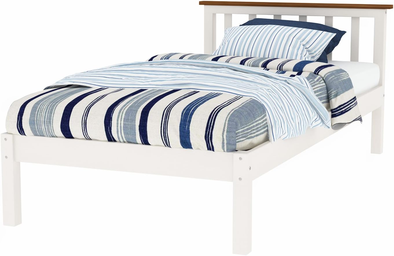 Single Bed Wood Frame, HST Mall 3ft Single Bed Frame in White for Kids Children Bedroom Furniture