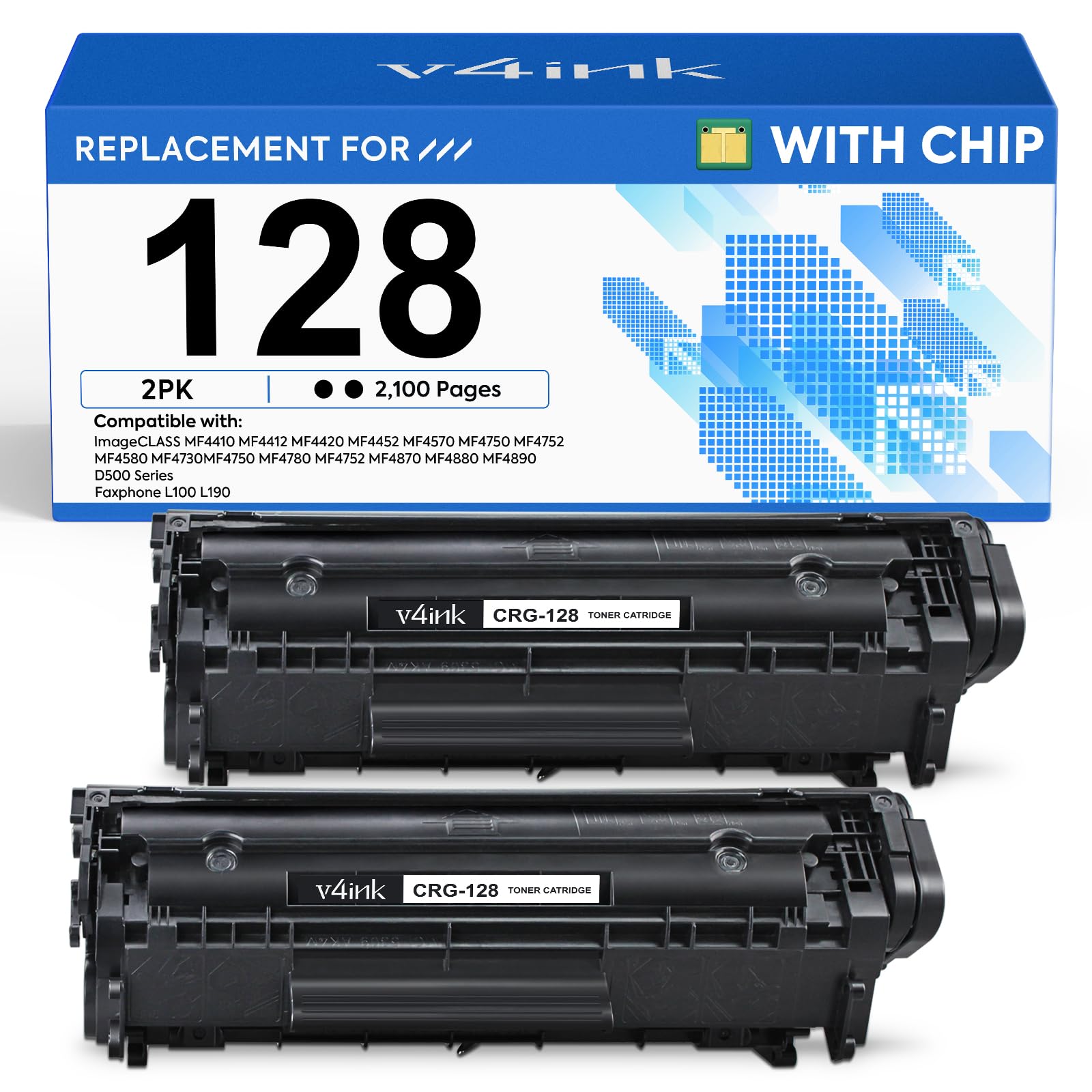 v4ink 2PK Compatible CRG-128 Toner Cartridge Replacement for Canon 128 Black Toner Cartridge Ink for Canon imageclass D530 D550 LBP6230dw MF4450 MF4570dw MF4770n MF4890dw MF4880dw Printer