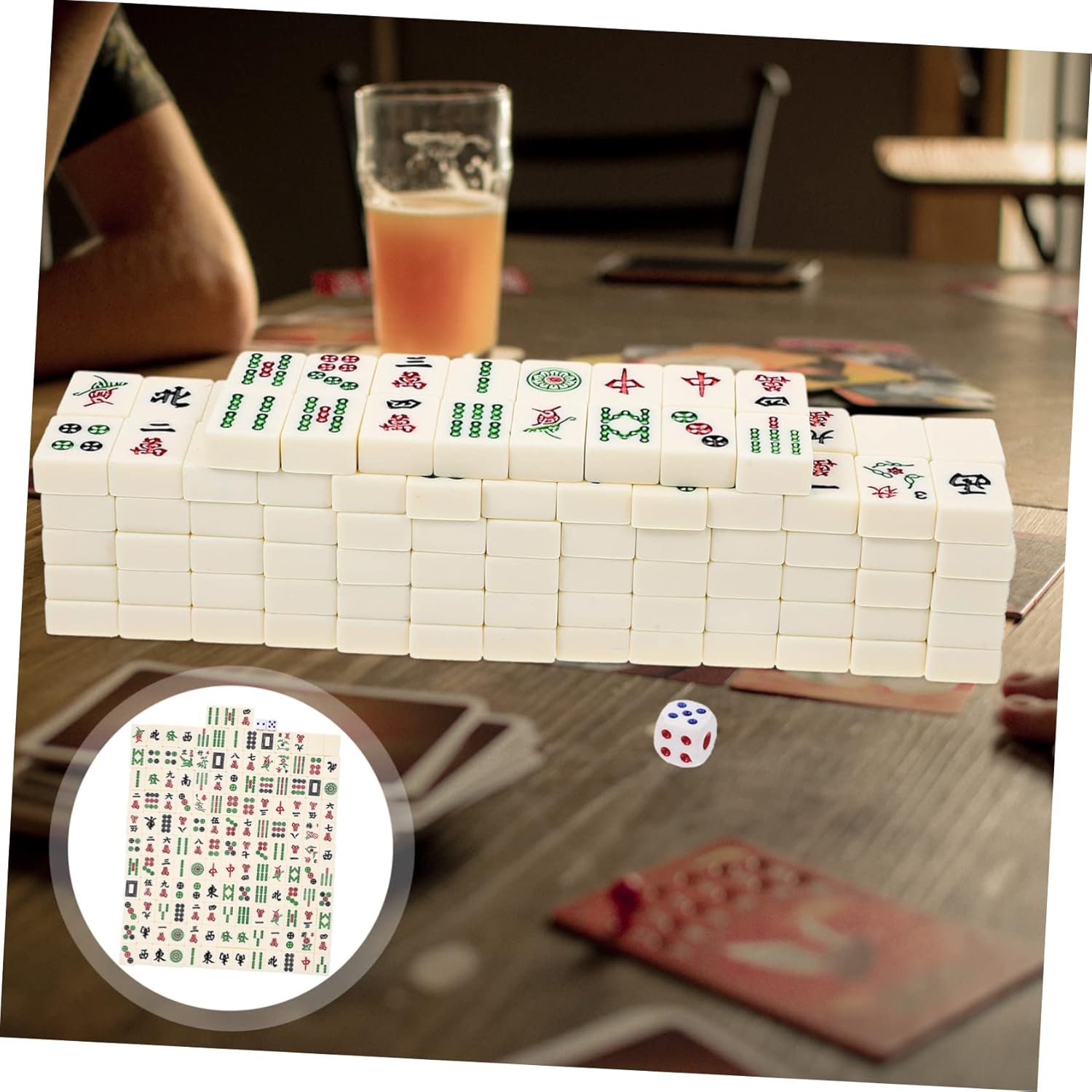 Hemoton Chinese Mahjong Game Set Travel Mini Mahjong for Families Friends Parties